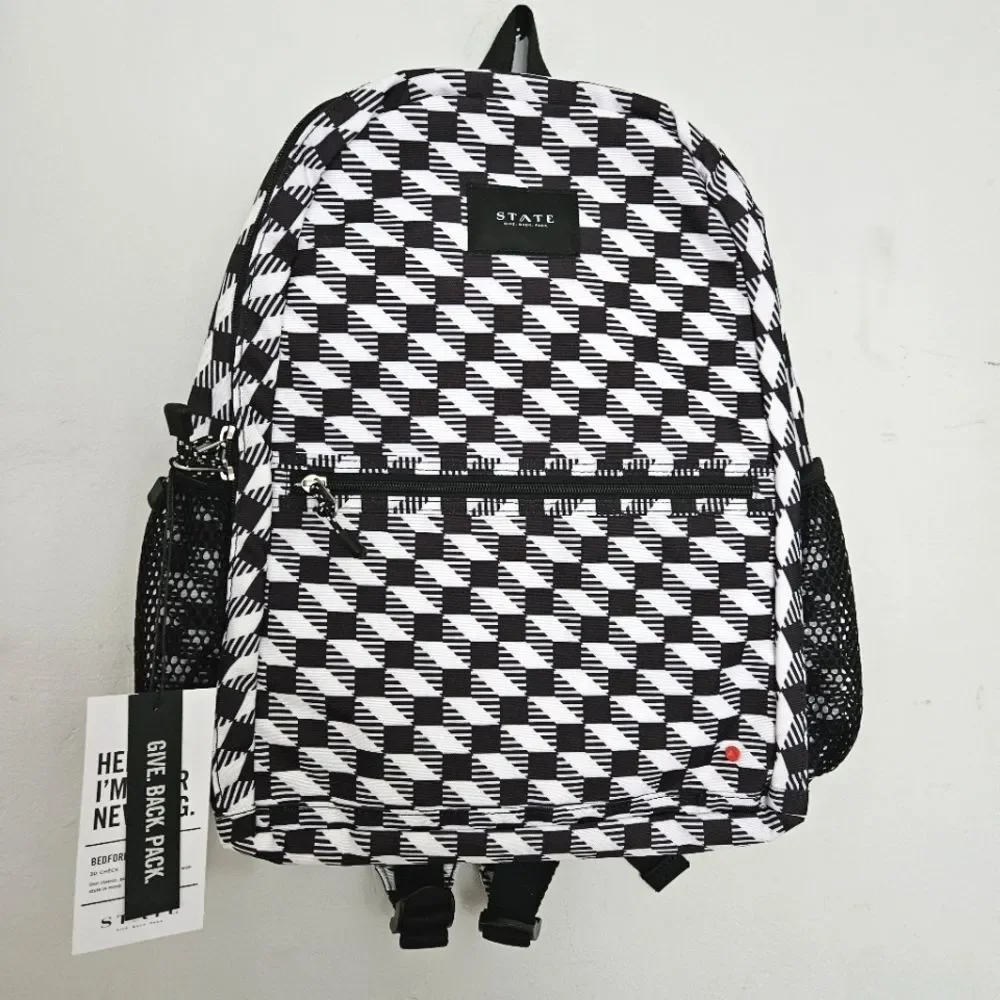 NWT STATE Bags Bedford Twill Backpack | Black & White Geo Print